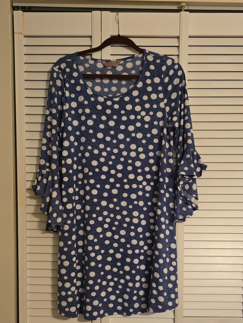 SJS Blue and White Polka Dot Ruffle Sleeve Tunic